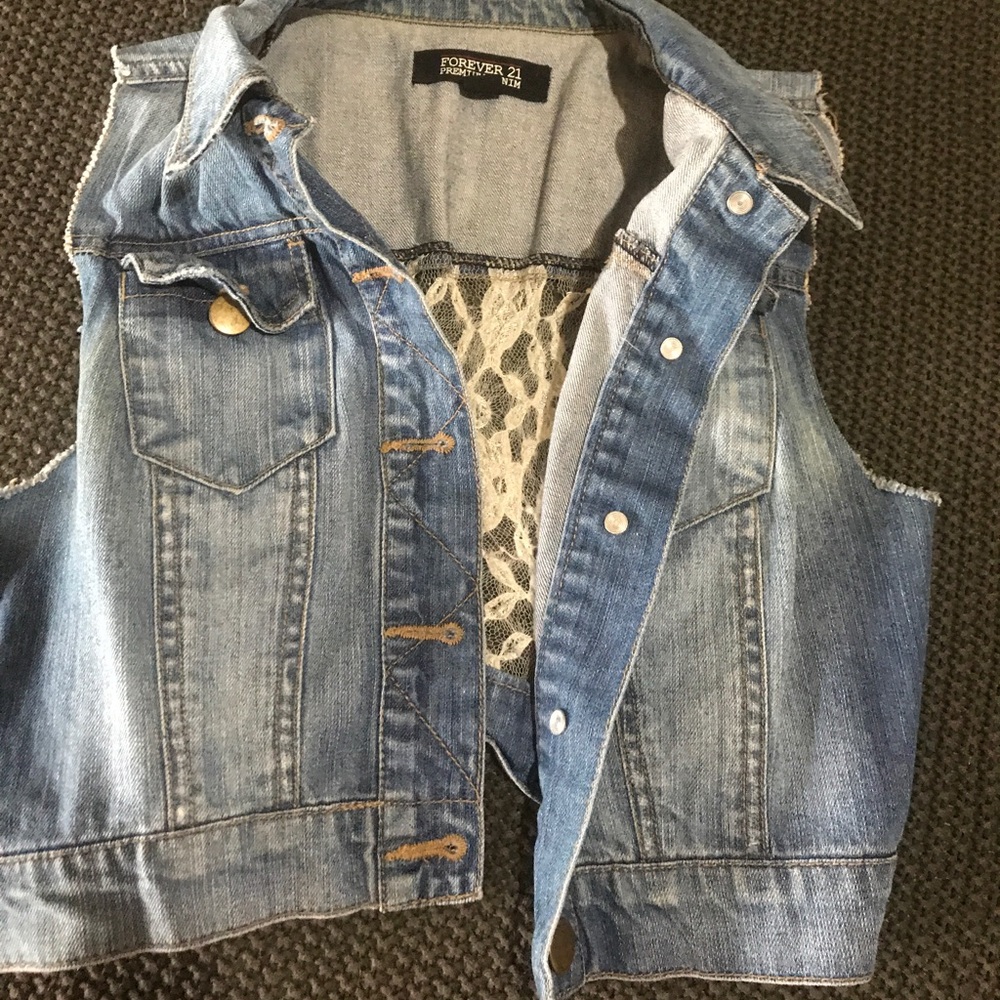 Denim Vest with Back Lace Panel